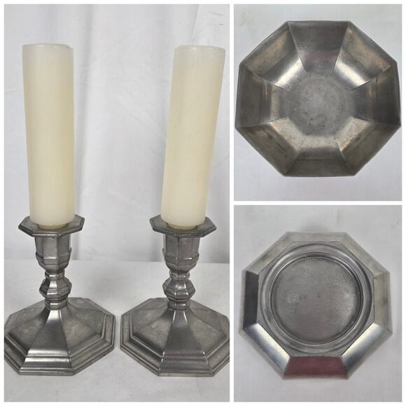 Vintage Gorham Pewter Candle Stick and Console Centerpiece Bowl Set Silver Toned - Picture 4 of 9